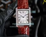 Replica Cartier Tank Stainless Steel White Roman Dial Brown Leather Strap Watch